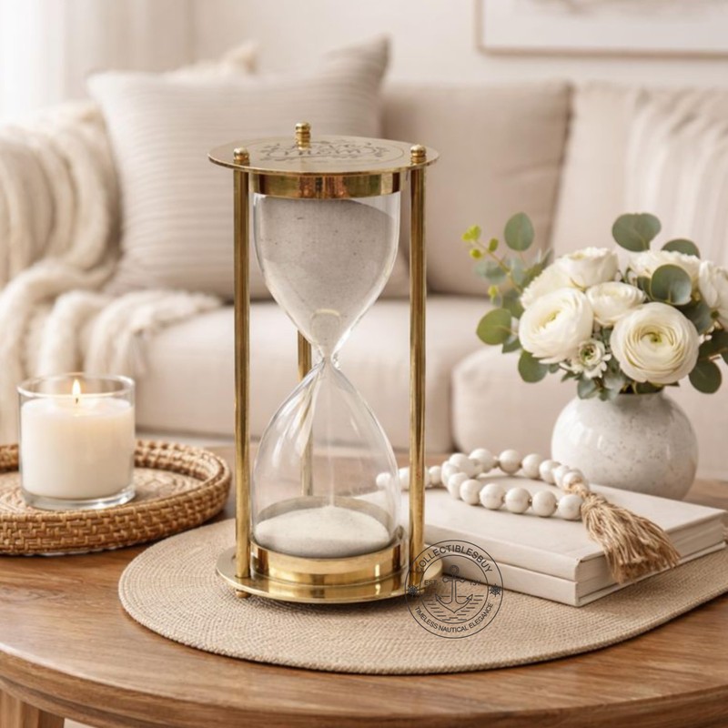 Brass Hourglass 5.5 Inch with White Sand – Engraved Love