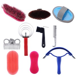 Pony Brush 10pcs Horse Grooming Kit - Horse Grooming Care Kit, Horse Curry Comb Equestrian Brush, Grooming Tool Set for Cleaning Horses