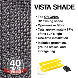 ShadePro - 10' x 6' Grey Zipless Vista Shade - Solar Mesh Sunscreen Attaches to Your RV Awning - Sun Shade Blocks 85% of Light Without Blocking Your Patio View