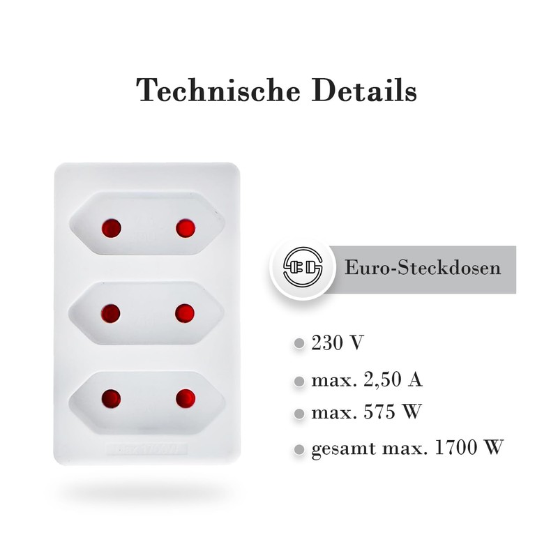 feletec 3-Way Socket Adaptor 3x Euro, White, Pack of 3,
