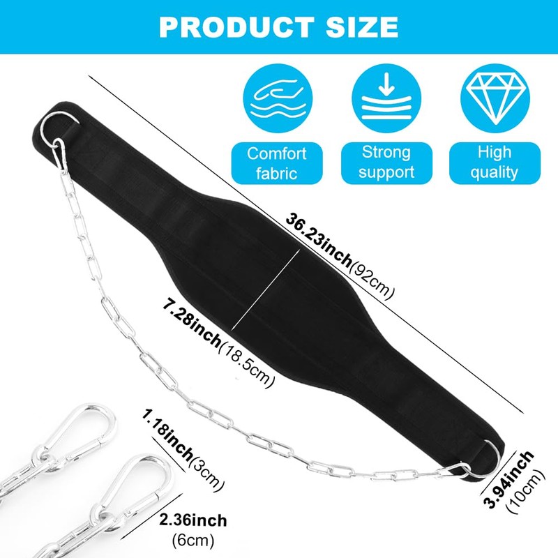 Dip Belt With Chain,Weightlifting Belt or Pull-Ups, Powerlifting, Squats, and