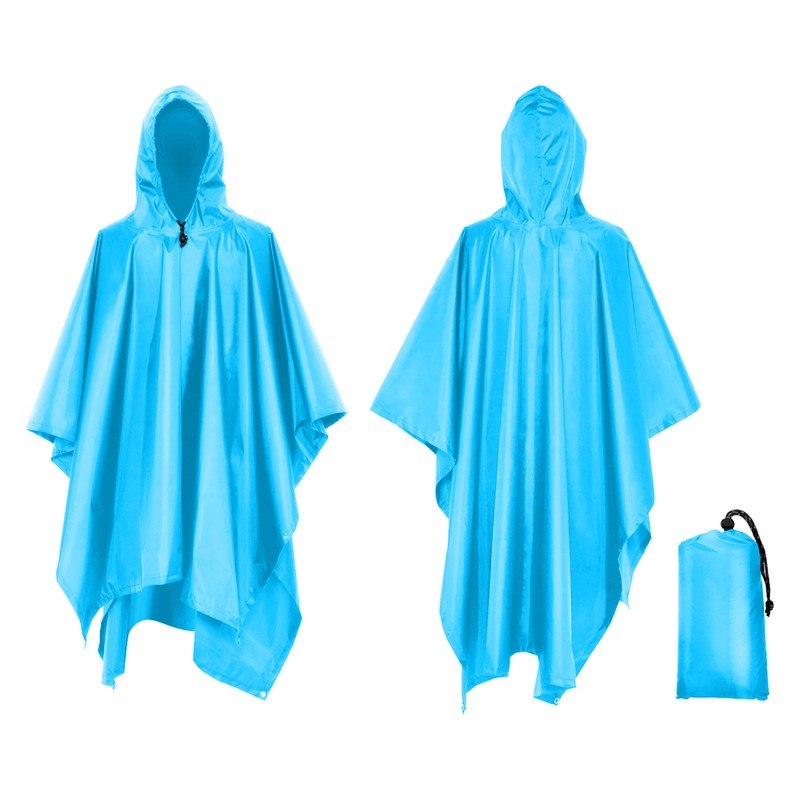 3-in-1 Waterproof Rain Poncho Lightweight Hooded Rain Coat Picnic Mat