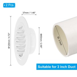 PATIKIL 3" Round Air Vent Cover, 2pcs 304 Stainless Steel Louvered Wall Inlet Outlet Grill Screen Mesh Ducting Soffit Vent with Screws for Ventilation, White