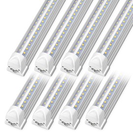 VShape 8 Pack T8 led Shop Lights 4ft, 40W 5200LM 5000K Shop Light, Linkable LED Shop Lights for Garage, Workshop, Warehouse, Basement, Clear Cover