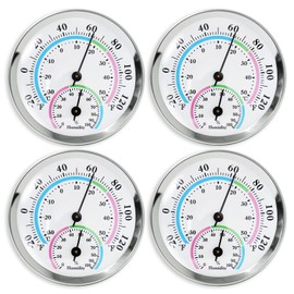 BORDEAG Pack of 4 Thermometer Hygrometer, 58 mm Analogue Thermometer, Analogue Thermometer, Hygrometer, 2-in-1 Thermometer Hygrometer Thermo-Hygrometer for Homes, Greenhouses, Gardens