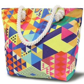 Mikytoper Beach Bags for Women, Large Summer Beach Tote Bag, Shoulder Bag, Canvas Bag with Zipper for Beach Travel Pool Shopping (geometric patterns)