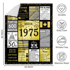 50th Birthday Gifts for Men Women, Back in 1975 Birthday Blanket Presents Men, Happy Wedding Gifts for Him, Best 1975 Anniversary Blanket 60"x50"