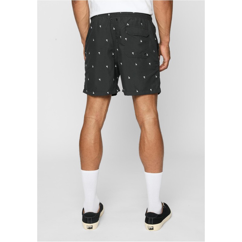Urban Classics Men's Embroidery Swim Shorts Swimming Trunks, Black/Palm Tree