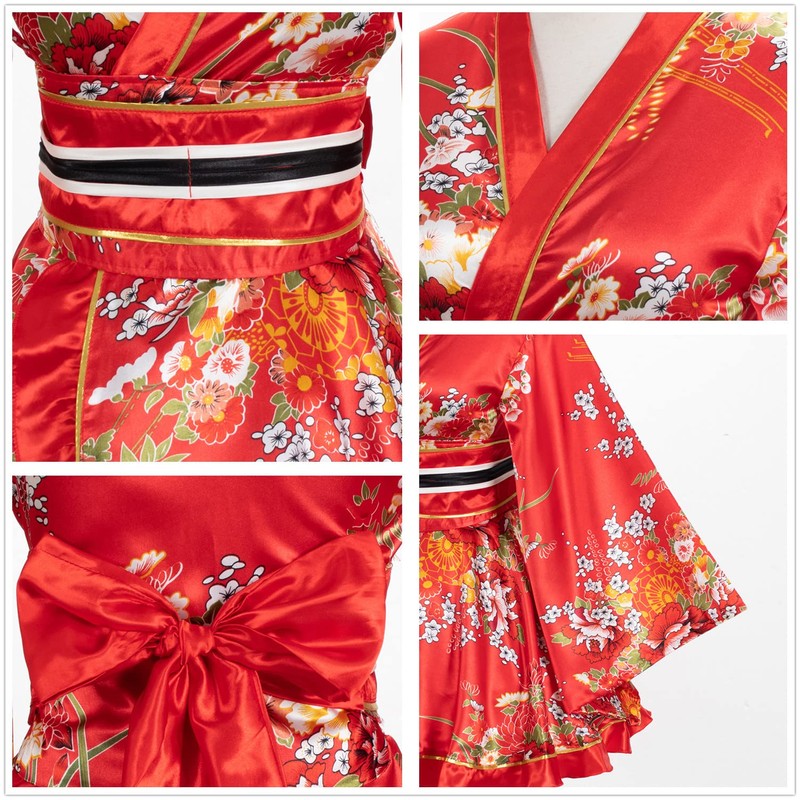 Japanese Anime Women's Dance Kimono Robe Fancy Dress Yukata Silk