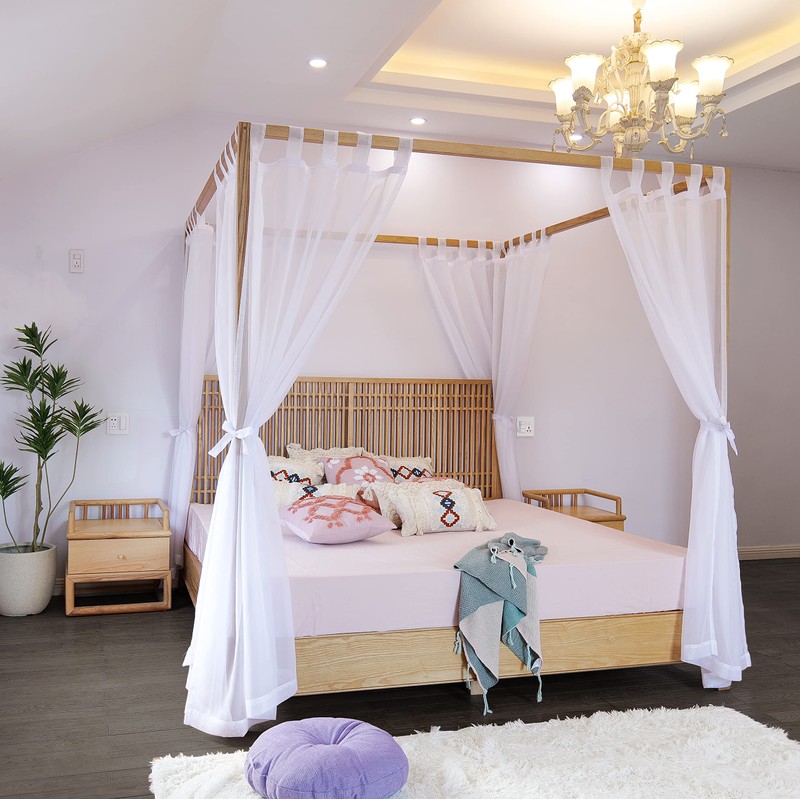 Linentalks Sheer Canopy Bed Curtains for King, Queen, Full and