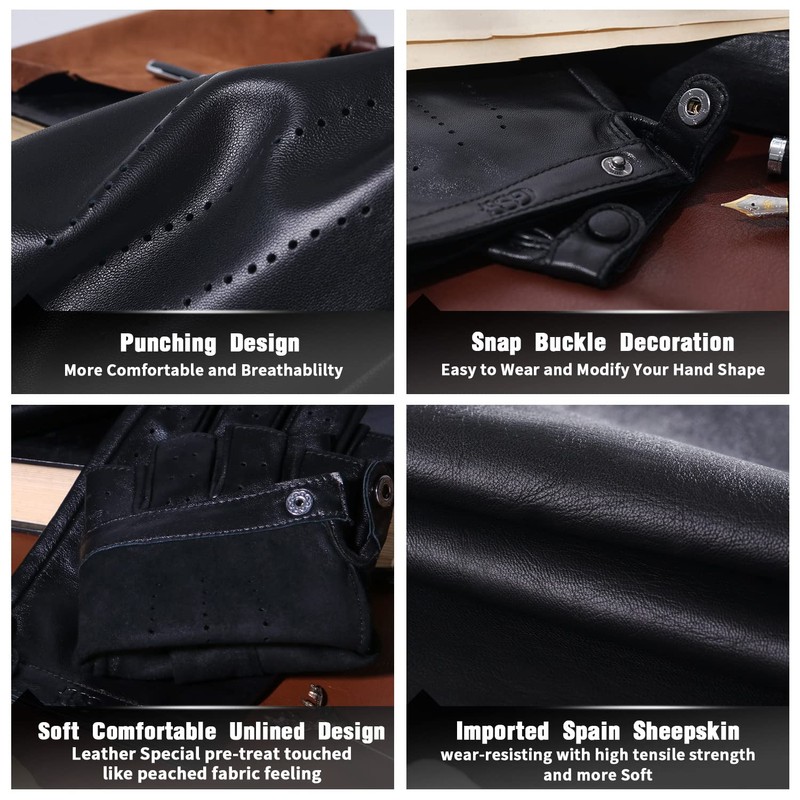 GSG SINCE 1998 Womens Fingerless Leather Gloves Unlined Sheepskin Genuine