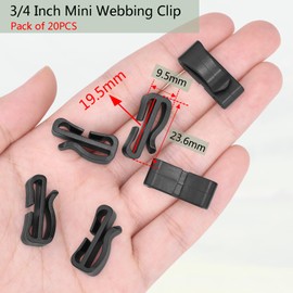 3/4" Plastic Webbing Ending Clip, 20 Pack Tactical Molle Belt Clip Hook, Hiking Camping Outdoor Backpack Strap Keeper Clips Slip Clip Buckle Snowshoe Strap Clips Replacement