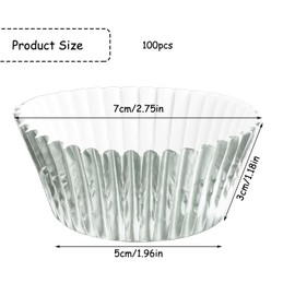 Rumyve 100 Pcs Disposable Baking Cups,Foil Metallic Cupcake Cases,Muffin Liners for Christmas Birthday Wedding Holiday Party(Silver)