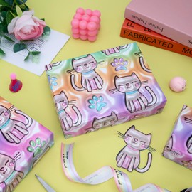 Vnaaem 3D Birthday Cat Wrapping Paper 6 Pc Colorful Paw Gift Wrap Paper for Kids Boys Girls Birthday Party Baby Shower Holiday 19.6 X27.8Inch