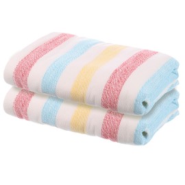 sourcing map 2 Pcs Bathroom Hand Towels Blue/Pink/Yellow Soft Absorbent Face Towels Cotton Wash Cloths 13 x 29 Inch Kitchen Hand Towels for Bathroom Gym Drying Hand Face Hair (Rainbow Strip)