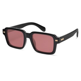 SOJOS Retro Square Polarized Sunglasses for Women Men, 70s 80s Classic Vintage Rectangle Shades SJ2345, Black/Red