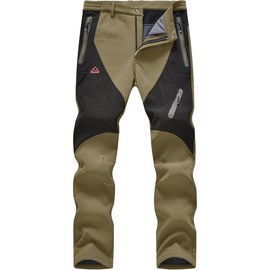 Men's Skiing Pants Waterproof Windproof Fleece Lined Hiking Cargo Insulated Pants Winter Warm Snow Pants Khaki - Color: 36