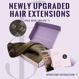 Fshine Clip In Hair Extensions 18 Inch Real Human Hair Dark Brown to Ash Brown Highlight Medium Blonde Thick 120g 7Pcs