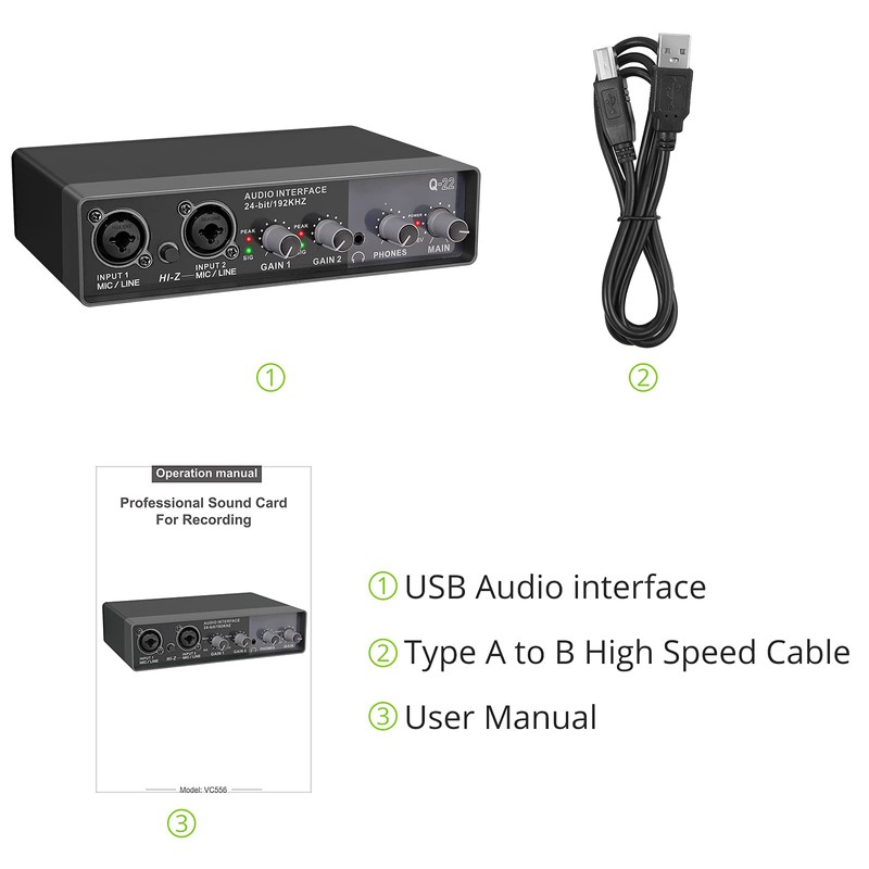 USB Audio Interface, LiNKFOR 2i2 Audio Interface for PC 24