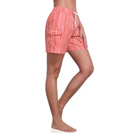 Rocorose Ladies Swim Shorts 5 Inch Inseam Fast Drying Elastic Waist Summer Tankini Bathing Suits Striped Orange M