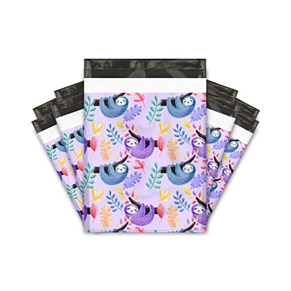 10x13 (100) Purple Sloths Designer Poly Mailers Shipping Envelopes Premium