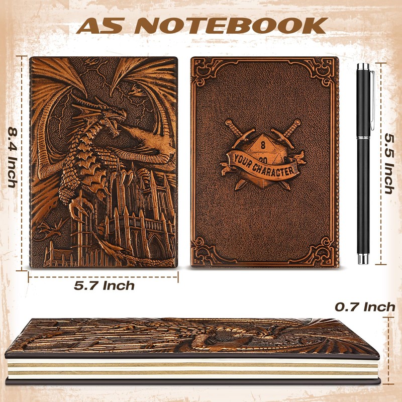 DND Dragon Journal Notebook, 3D Dragon Embossed Notebook with Pen
