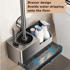 WC-Schüsselbürste, Saugnapf-WC-Reiniger-Bürsten und Halter-Sets, Aluminium + ABS, 2-in-1-WC-Reiniger-Werkzeuge für Badezimmer-Reinigungsprodukte, Wohnaccessoires (multifunktional)