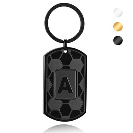 Miss Chipmunk Initial Keychain Gifts for Men,Soccer Letter Dog Tag Mens Keychain,Mens Accessories Christmas Gifts(Black A)