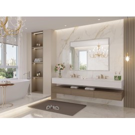 JIINGYO Frameless Bathroom Mirror for Wall, 48"x30" Beveled Bathroom Vanity Mirror, Modern Rectangle Bathroom Mirrors for Bedroom, Entryway, Living Room, Hangs Horizontally or Vertically