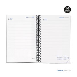 Miquelrius Academic Diary 2024-2025 September 2024 to June 2025 Size 117 x 174 mm Day to a View Lined Cardboard Cover Metal Spiral Bound White Catalan and English Lined