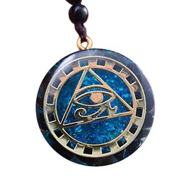 BOLFFU Orgone Black Obsidian Eye of Horus Metatron Cube Pendant Necklaces, Amulet Talisman Yoga Necklace (Adjustable Chain, Blue), One size, Natural stone, epoxy resin, rope, Agate
