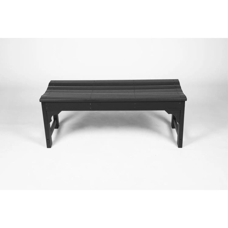 All-Weather Black Adirondack Bench with Backless HDPE Seat Wood Texture