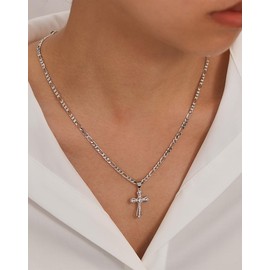 Kyhvoux Cross Necklace for Women, Cubic Zirconia Silver Plated Silver Plated Copper Cross Pendant, Valentine Mother's Gifts for Her with Jewelry Box 22" Figaro Chain, Alloy Infinity CZ Bridal Wedding
