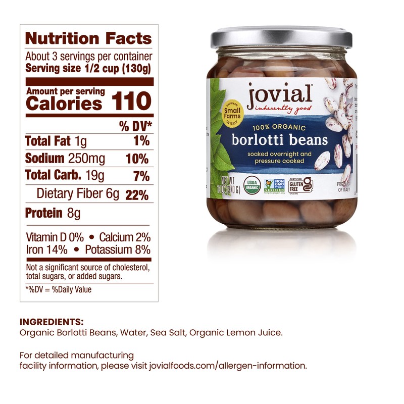 Jovial 100% Organic Borlotti Beans - Borlotti, Organic Borlotti, No