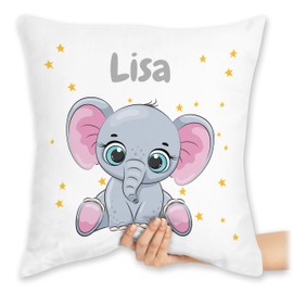 Geschenk mit Namen personalisiert by Shirtracer Cushion 40 x 40 cm Decorative Cushion - Cute Elephant Elephant Cow Elephant Motif - 40 x 40 cm - White - Elephant Gifts and Name