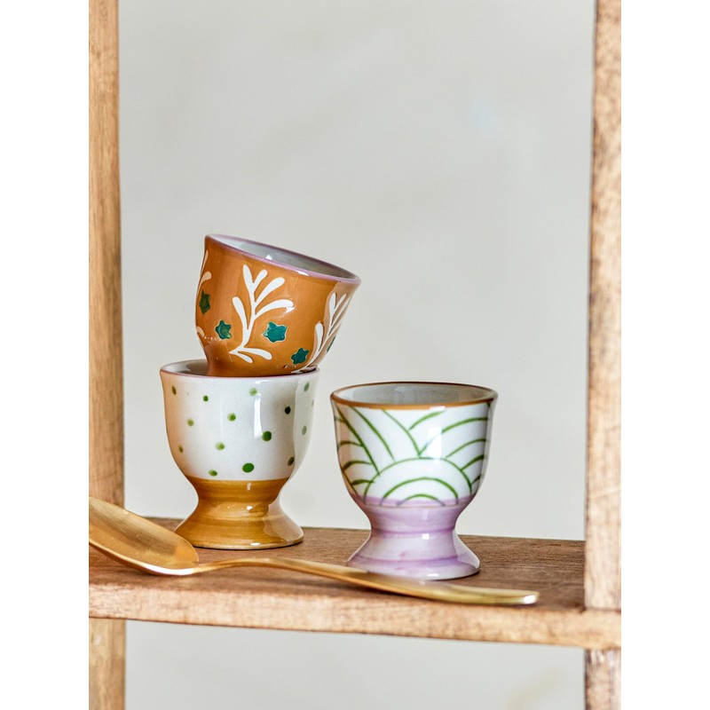 Bloomingville Vincent Egg Cups Set of 3 Pattern Ceramic Brown