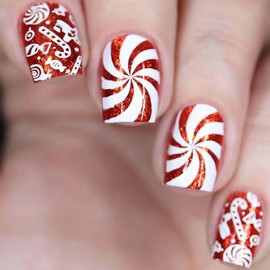 TELAIN Pack of 24 Christmas Press-on Nails, Short Square False Nails, Pink False Nails with Snowflake Design, Glitter Full Cover, Acrylic Nails for Sticking