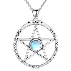 SILBAZ Pentagram Necklace for Women Moonstone Pentacle Pendant Necklace Five-pointed Star Amulet Wiccan Pendant Jewelry Gifts for Mom Wife, Copper, No Gemstone