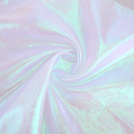 3.3 Yard Sheer Fabric, 118inch Magic Rainbow Laser Holographic Fabric Gradient Organza Fabric Iridescent Fabric Sequin Lace Fabric for DIY Dress Costume Wedding Photography Party Decor, Magic White