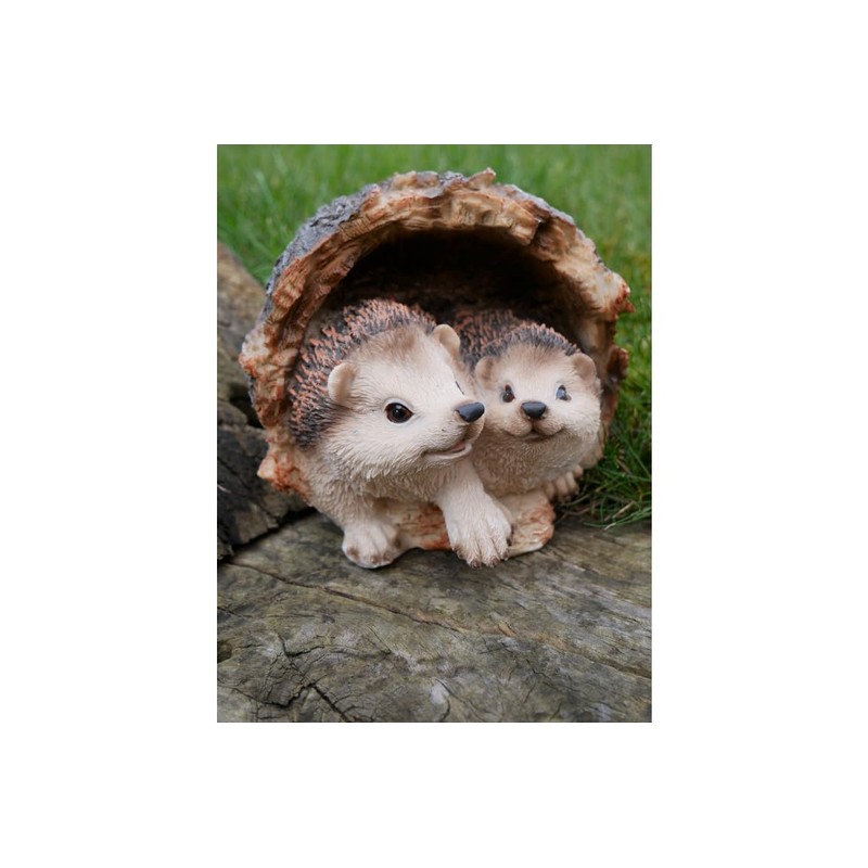ProdBuy Home Cute Hedgehogs In Log Resin Garden Ornament