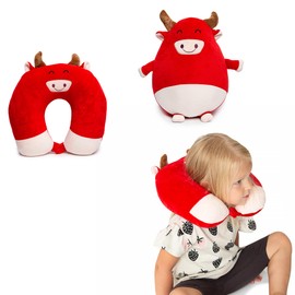 MKS. Travel Pillow Taurus Neck Pillow Children Car Neck Pillow Children Travel Pillow Children Neck Pillow Car, Train and Plane in U Shape for Kids from 3 Years Size S - Red (Bull)