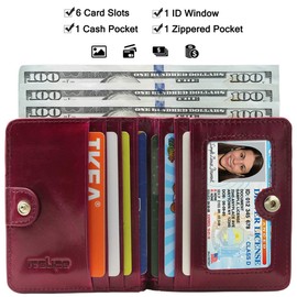 Itslife Women's Rfid Blocking Small Compact Bifold Leather Pocket Wallet Ladies Mini Purse with id Window (Waxed Fuchsia)