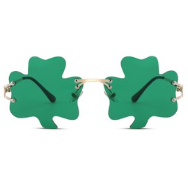 Melpomenia St. Patrick's Day Green Sunglasses Irish Shamrock Four Leaf Clover Green Lens Shades Costume Party Glasses