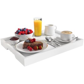 Artmeer Bamboo Breakfast Serving Tray, Portable Serving Platters Tray Great for Dinners Party Tea Bar Table Breakfast Snack Trays (White)