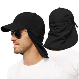 Zando Sun Hats for Men Women with Neck Flap Cover UPF 50+ Waterproof Baseball Cap Black Shade Hat Adjustable Breathable Outdoor Hiking Fishing Gardening Safari One Size