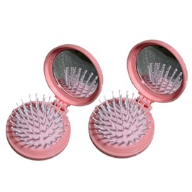 2 Pack Foldable Travel Hair Brush with Mirror, Compact Mini Round Pocket Massage Brush, Portable Travel Size Hair Brush for Wome