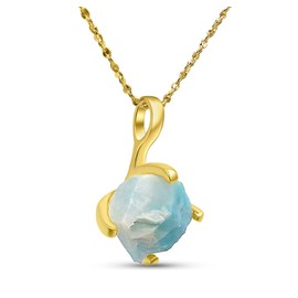 Natural raw larimar chain pendant necklace with yellow gold over 925 sterling silver, birthstone dainty solitaire gift for her, uniquelan jewelry (larimar)