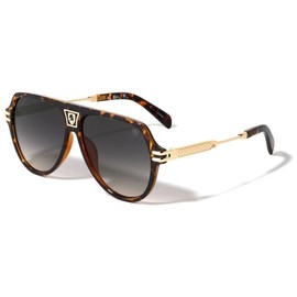 Dweebzilla Thick Bold Plastic & Metal Frame Retro Sport Pilot Aviator Luxury Sunglasses (Brown Tortoise & Gold Frame - Brown Gradient Lenses)