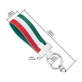 TOMALL Italian Flag Stripes Keyring Ring Nylon Strap Lanyard Inside PU Leather 3 Colours Stripes Key Chain Fashion Stripes for Car Key Wallet Europe Universal