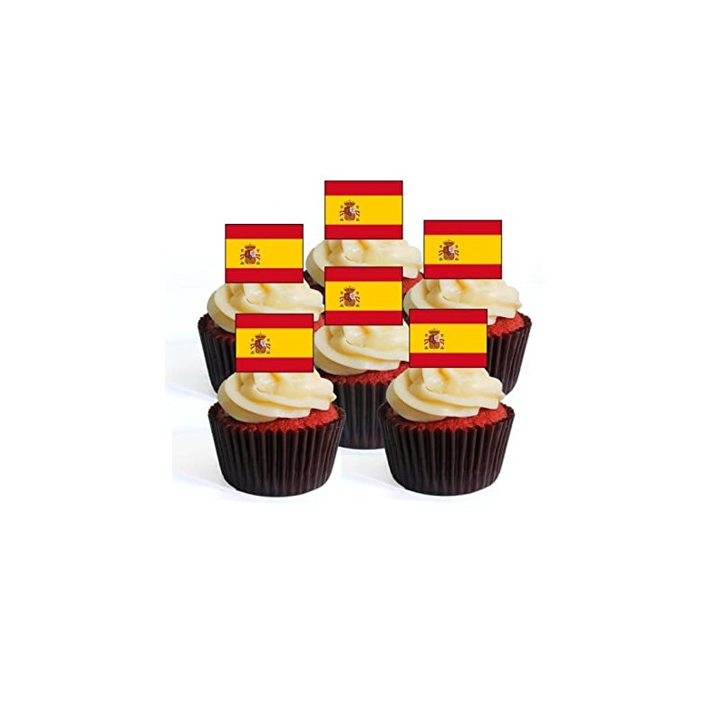 24 Spanish Flag Wafer Cupcake Toppers, Spain Edible Premium Thickness
